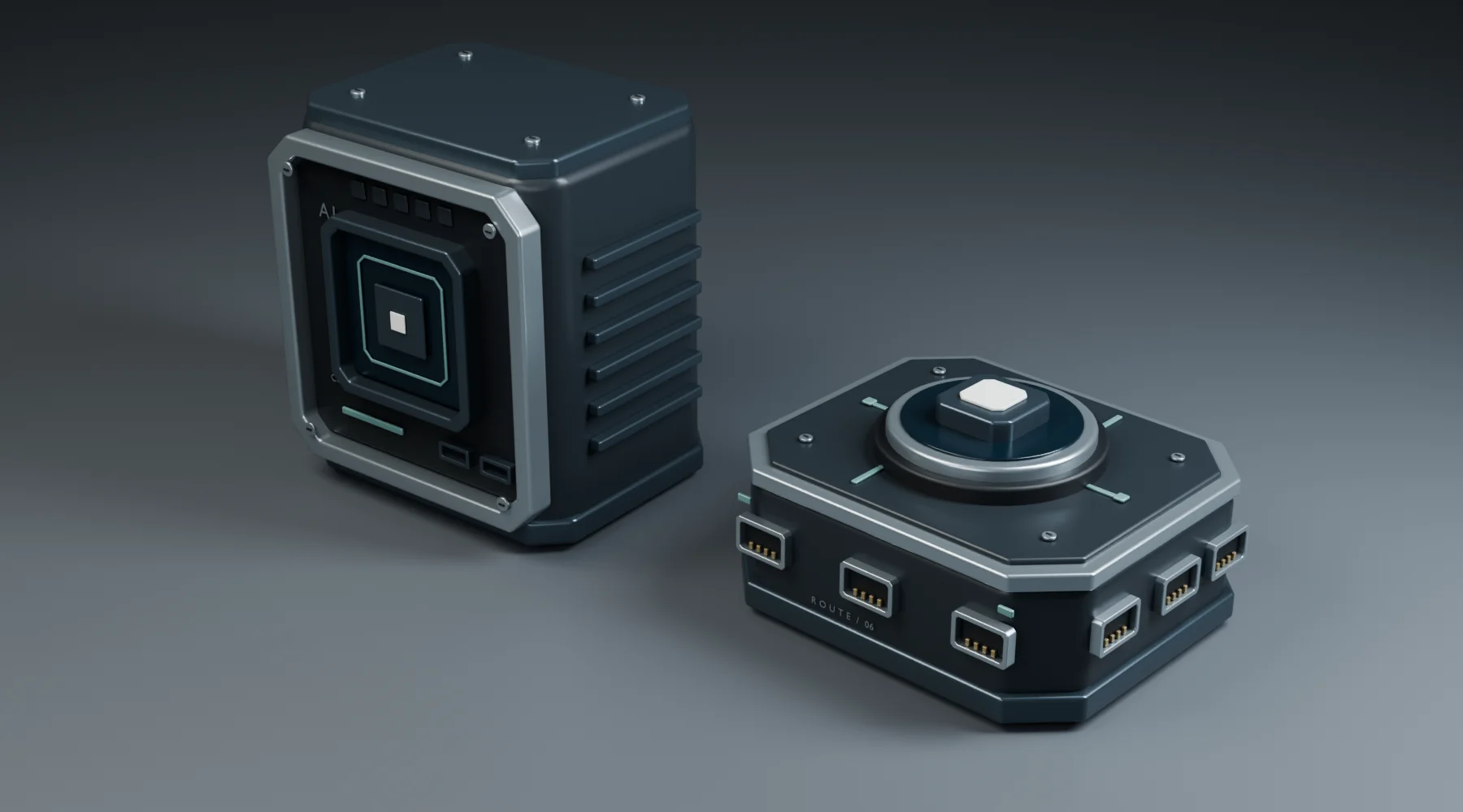 Rendered agent and coordinator prototype models from the Blender redesign
