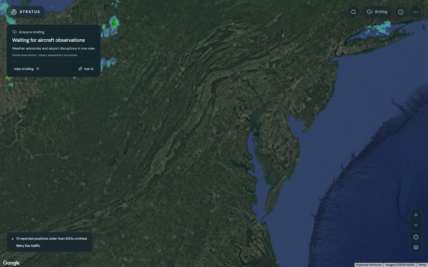 The Stratus airspace-intelligence application in the browser